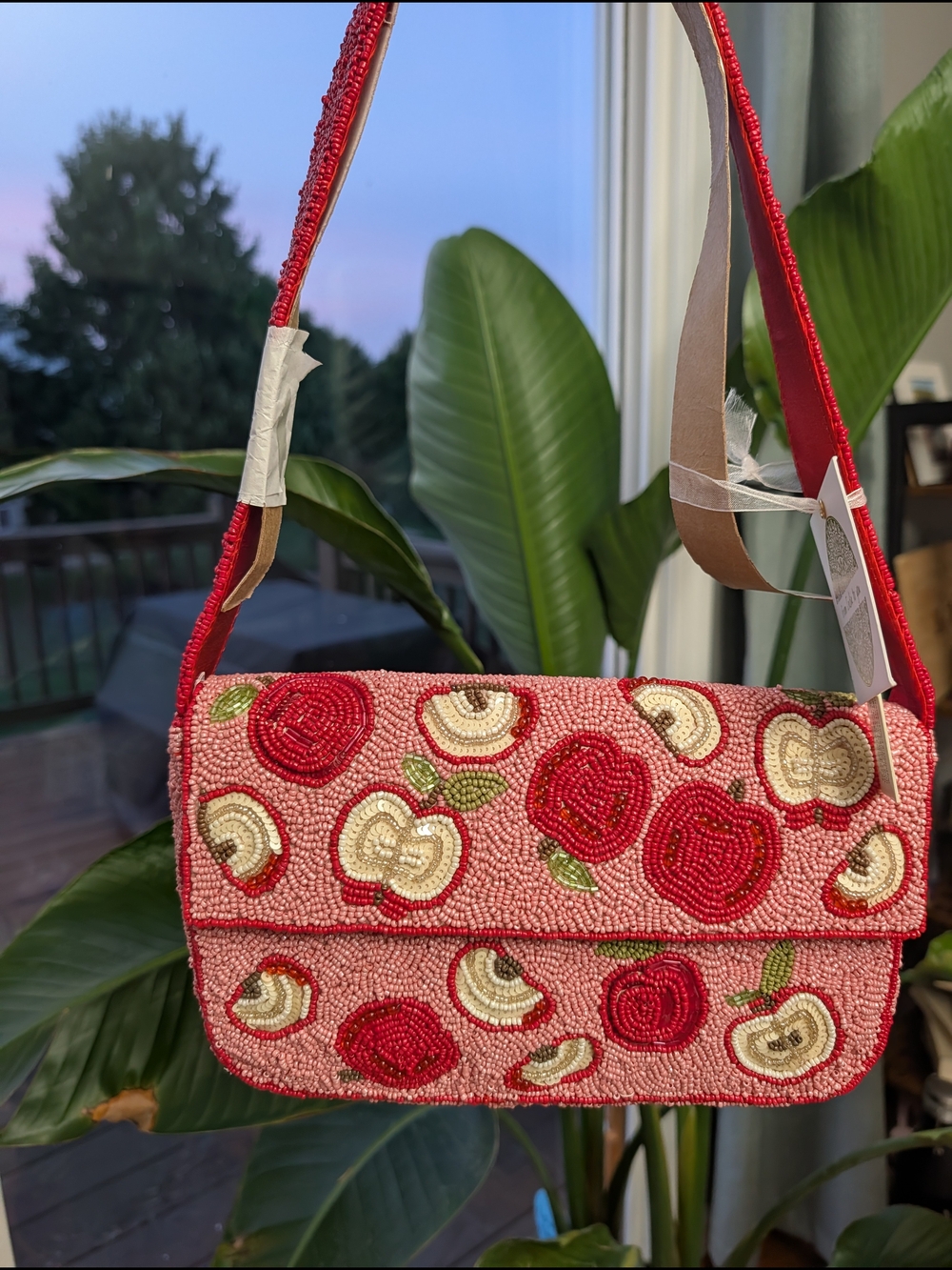 Marshalls Red Beaded Apple Motif Shoulder Bag